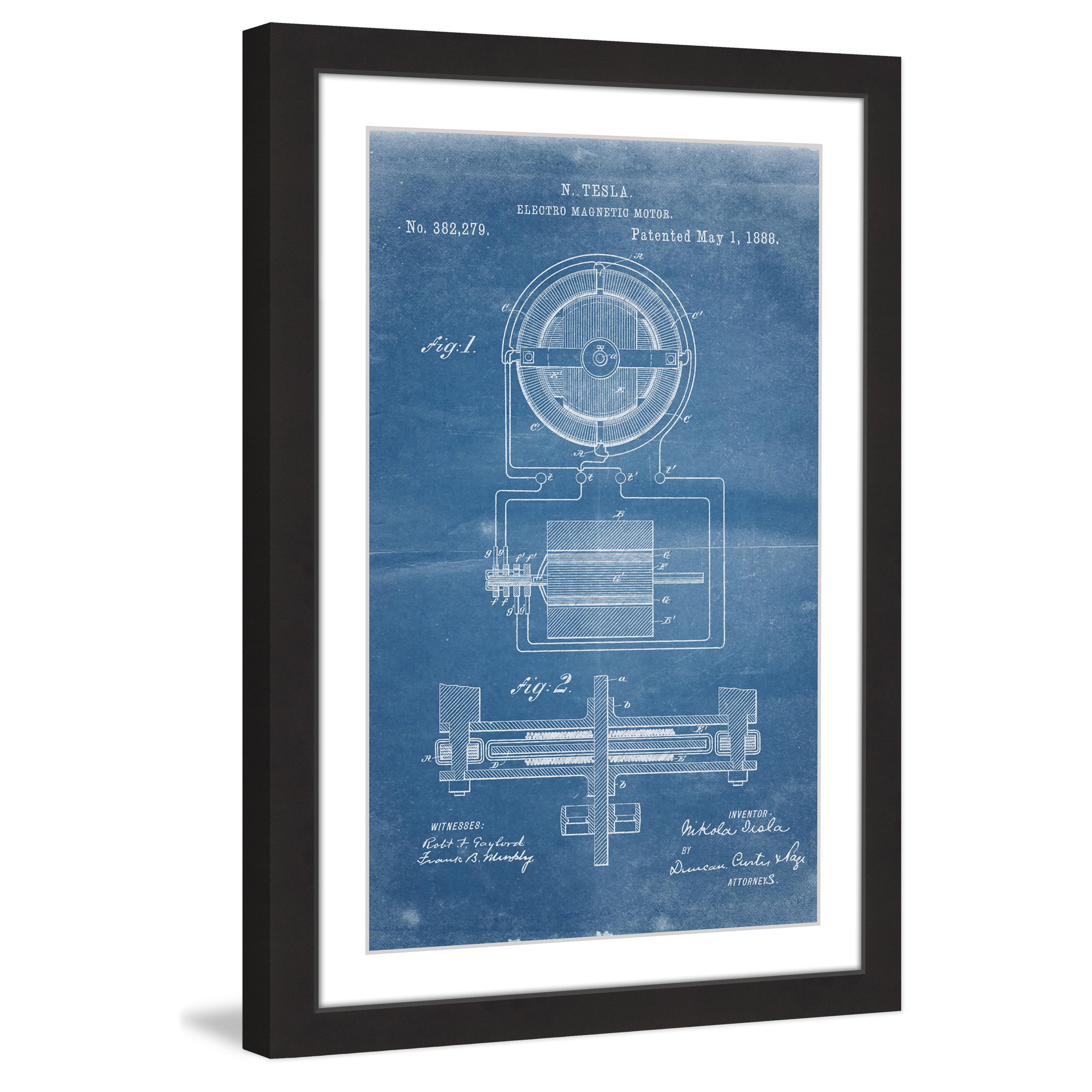 "Tesla Motor 1888 Blueprint" Framed Painting Print
