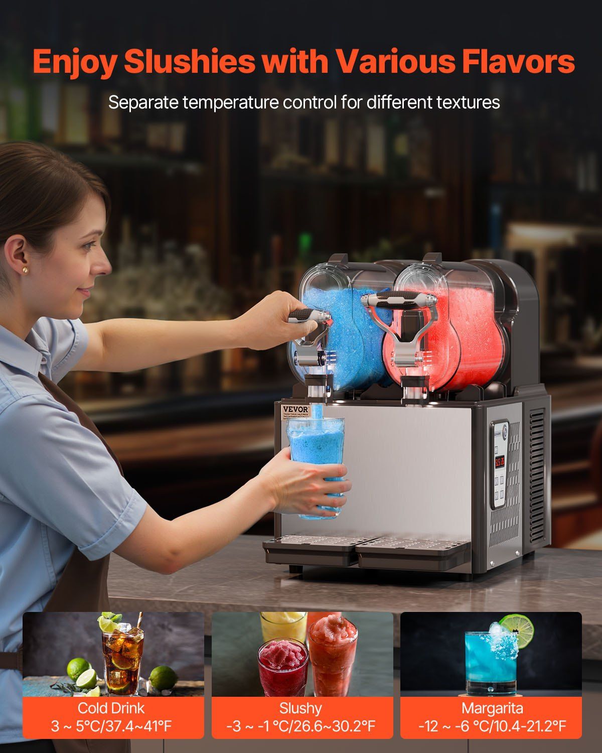 CAFORKP 3Lx2 Frozen Slushy Machine, Commercial Margarita Smoothie Maker for Cafe Home Bar