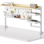 PEGZONE Clamp-On Desk Shelf, 44 in 3-Tier Desktop Organizer with Pegboard and Accessories, 66 lb Capacity, Space-Saving Desk Storage for Office and Gaming, White