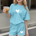 thumbnail image 2 of Piuwrlz Kids Short Sets Girls Outfit Set Suummer Crew Neck T-Shirt and Shorts Set Sky Blue Size 14-15Years, 2 of 7
