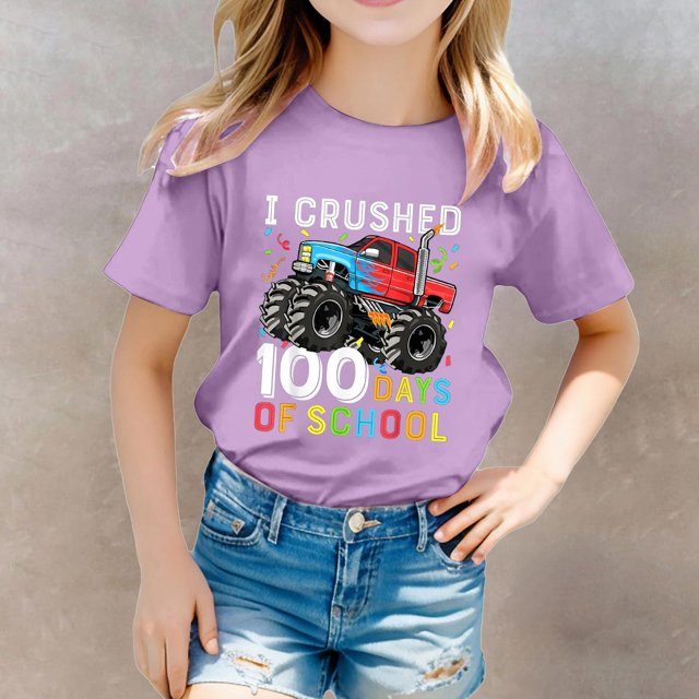 Hauts pour Filles Décontractés Imprimés Col Rond Manches Courtes T-Shirts Confortables pour Filles Vêtements Décontractés Légers Hauts d'Été pour Enfants