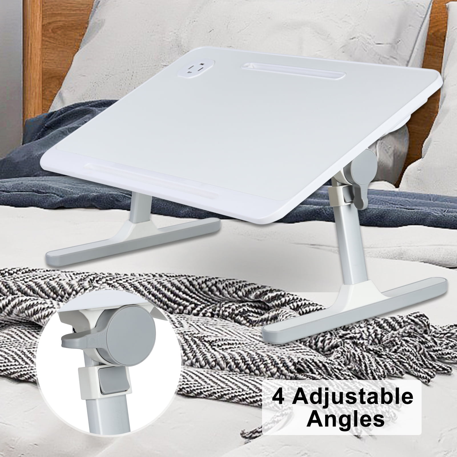 Nanly Foldable Laptop Bed Tray Desk, Heights and Angles Adjustable Laptop Bed Table with USB Fan and Small Lamp Portable Laptop Stand for Eating, Working, Writing in Sofa Couch Floor
