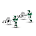 thumbnail image 6 of Cute Petite Cross Dk Green CZ .925 Silver Mini Stud Earrings, 6 of 6