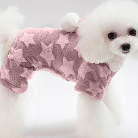 Dog Pajamas Dog Coral Fleece Dog Sweater Hoodie Star Pattern Winter Warm Puppy Clothes Plush Cute Pet Jumpsuit Cat Outfit Apparel Coat,Pink,Xl