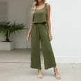 thumbnail image 5 of BLOCLOALO 2 Piece Lounge Set Sleeveless Tops Women's Outfits Square Neck Linen Tank Crop Top Wide Leg Pants Matching Set Cropped Tank Tops Dressy Casual Suit Casual Lounge Sets for Women Army Green S, 5 of 7
