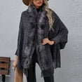 thumbnail image 6 of cllios Women Fashion Casual Knitted Leopard Print Faux Fur Collar Tassels Sweater Long Sleeve Cardigan Tops, 6 of 8