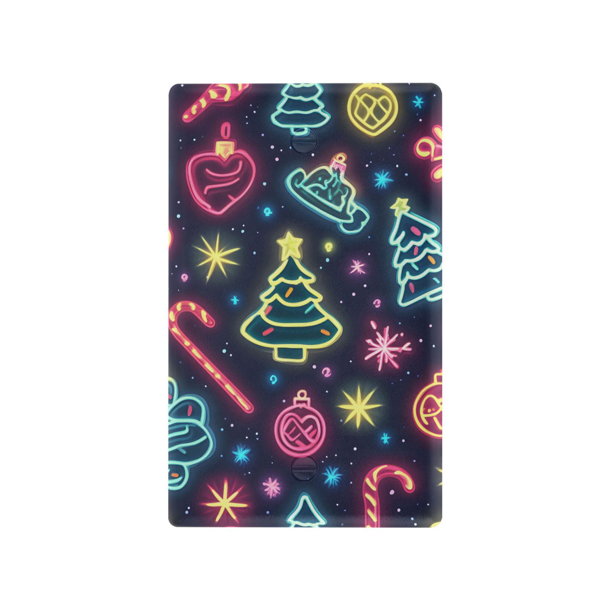 Yayeee Blank Wall Plate Cover 1-Gang 4.5"x2.7" Home Unused Decorative Outlet, Neon Christmas