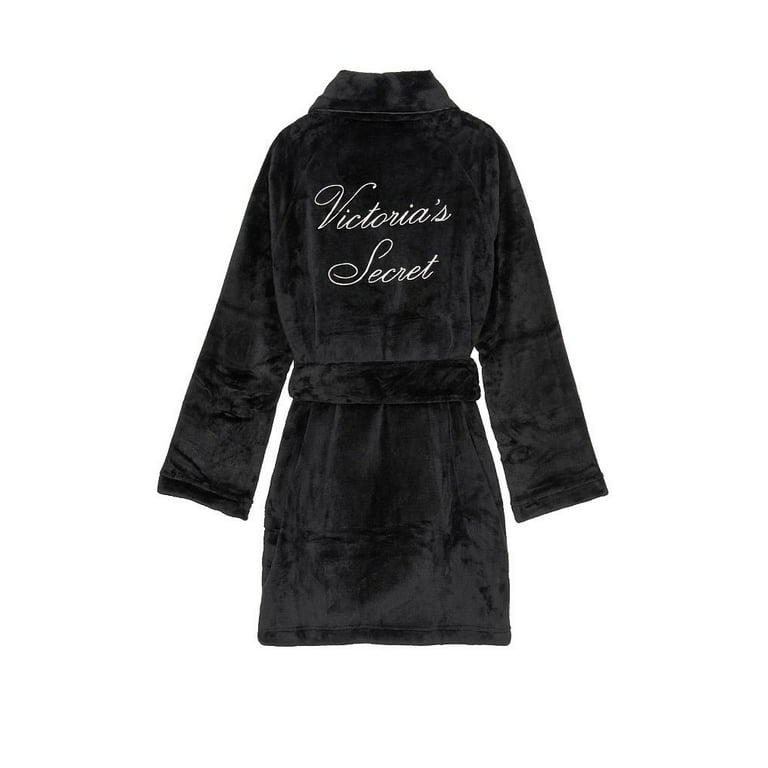 Victoria's Secret Short Cozy Plush Logo Robe Pockets Black Size XL/XXL NWT  