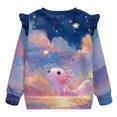 thumbnail image 6 of Xoenoiee Axolotl Star Cloud Print Baby Girl Oversized Sweatshirt Ruffle Long Sleeve Crewneck Pullover Sweater Tops Toddler Fall Clothes, Size 7-8 Years, 6 of 7