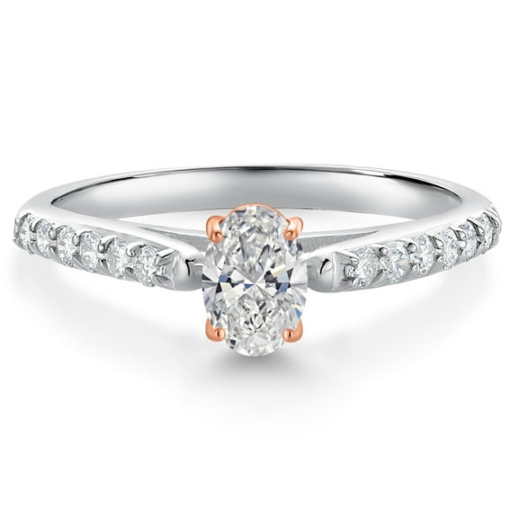Gem Stone King 925 Silver and 10K Rose Gold White Lab Grown Diamond Engagement Ring for Women | 0.58 Cttw | Oval 6X4MM | Gemstone April Birthstone (Size 5)