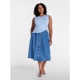 thumbnail image 2 of Time and Tru Women's Button Front Denim Midi Skirt, Sizes XS-XXXL, 2 of 6