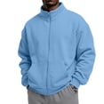 thumbnail image 3 of Mens Zip Up Sweatshirt Mock Neck Track Jacket Lightweight Fleece Full Zip No Hood Athletic Casual Long Sleeve shirts with Pocket Light Blue XXXL, 3 of 6