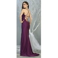 thumbnail image 2 of Womens Eggplant Bridesmaids Gala Pageant Long V-Neck Sleeveless Sheath Plus Size Dress, 2 of 5