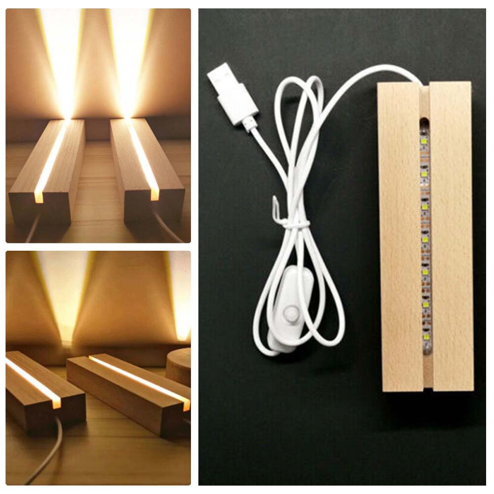 LED Light Display Stand Rectangle Base Wooden Lamp Holder Resin Epoxy