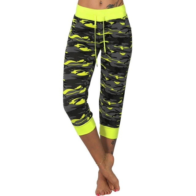 Innerwin Sport Trousers Drawstring Ladies Bottoms Running Elastic Waist Breathable Capri Pants Yellow M