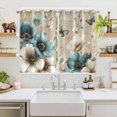 thumbnail image 2 of Teal Tulip Butterfly Kitchen Curtains Window Panels, Beige Turquoise Floral Vintage Rustic Insulated Window Treatment Curtain, Grommet Curtains for Bedroom/Living Room/Bathroom, 2 Piece 52"Wx63"L, 2 of 8