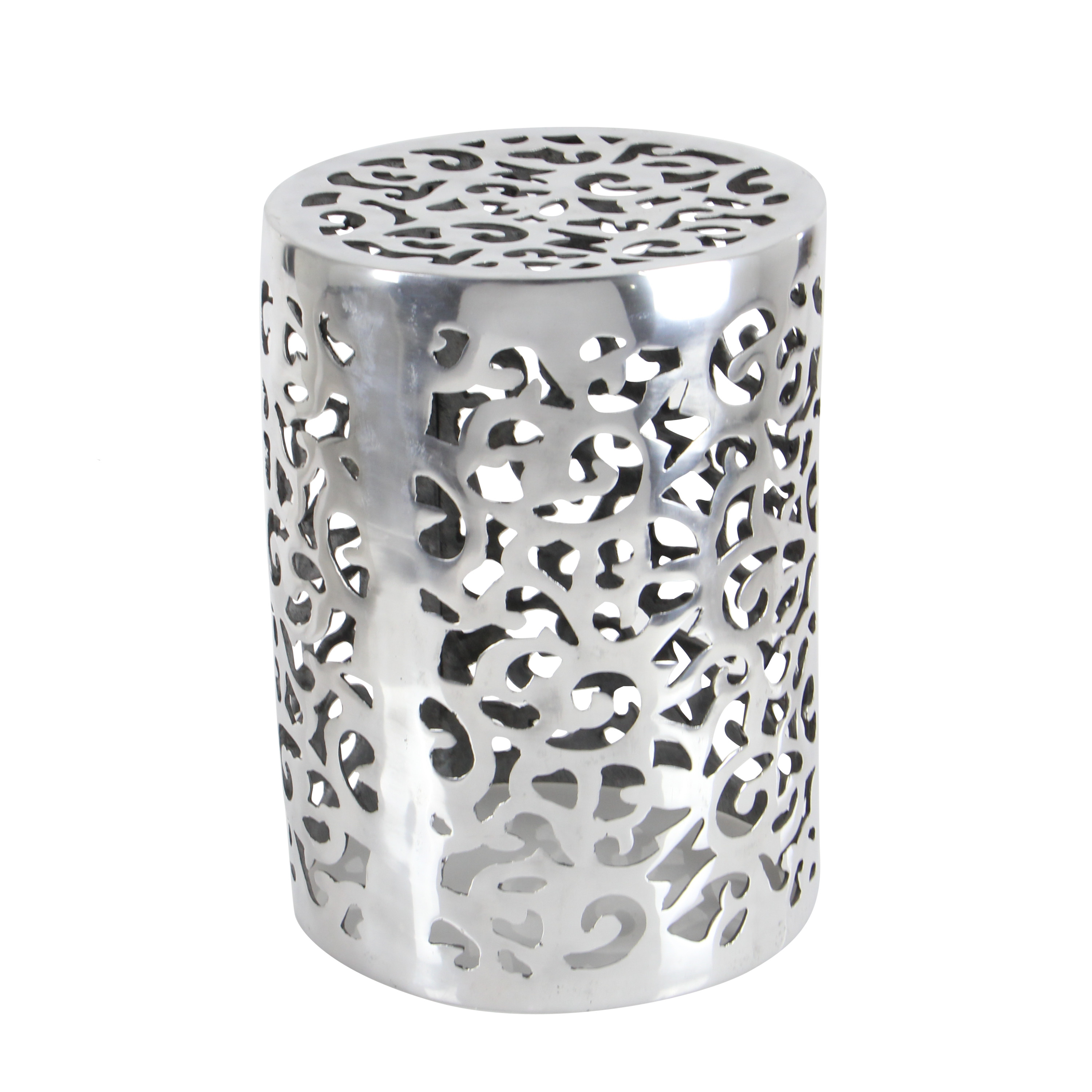 DecMode 13" x 18" Silver Aluminum Scroll Accent Table, 1-Piece