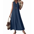 thumbnail image 2 of Summer Dresses for Women Cotton Linen Maxi Dress Casual Sleeveless Solid Long Sundress XL, 2 of 7