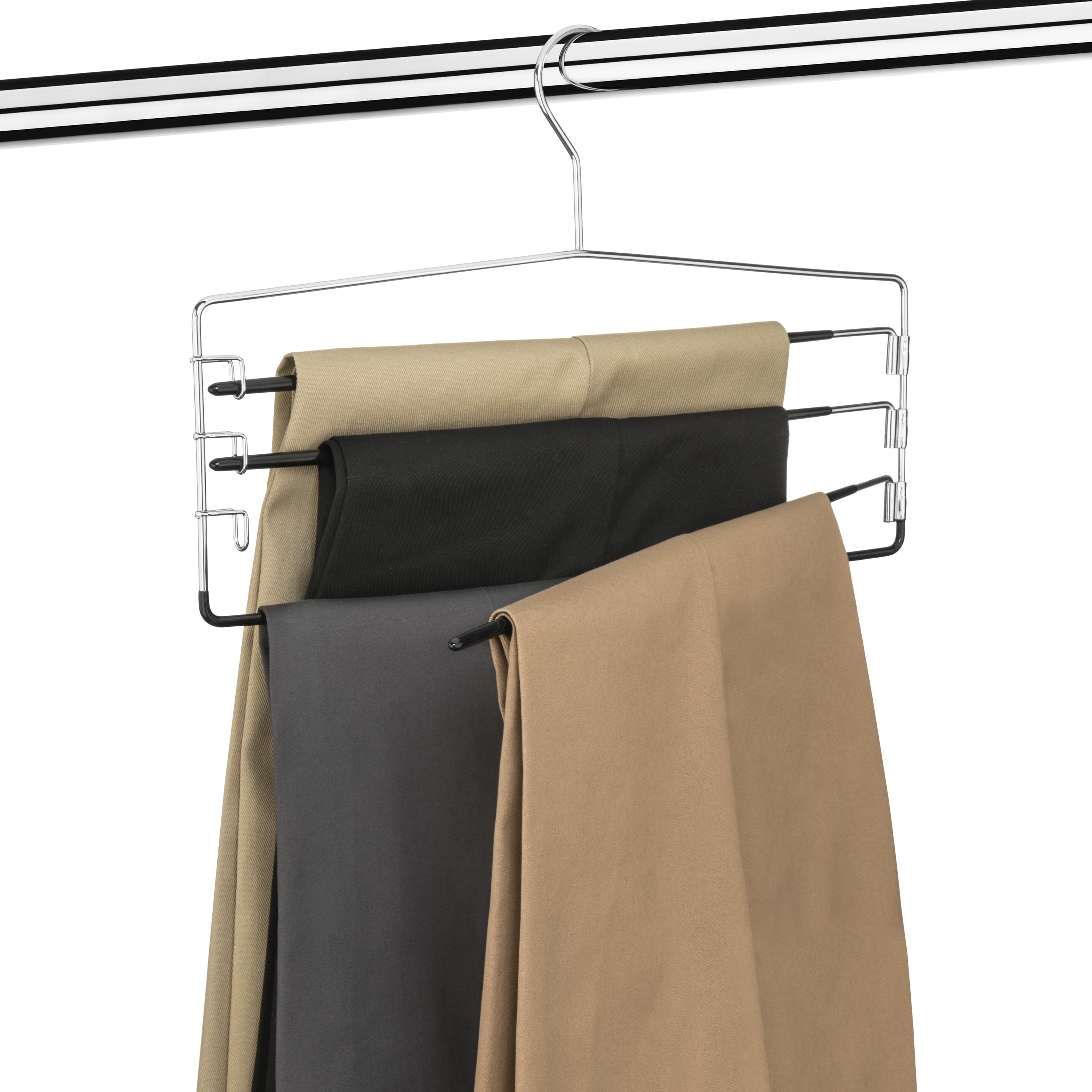 USTECH 4-Tier Non Slip Pants Organizer Chrome Metal Clothes Hanger, 6 Pack