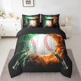 thumbnail image 2 of Feelyou Est Sleep Baseball Bedding Comforter Set 7pcs for Teens, Fire and Water King Bedding Sets, Green Yellow Lightning Reversible Bed Sheets, Microfiber Bedroom Decor, 2 of 8
