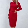 thumbnail image 3 of Women's Solid Color Ribbed Long Sleeve Top And Bodycon Skirt Set Swimsuit Women Suit Skirt Women Wedding Pants Suit Set Womens Swimsuits with Skirt Swim Frocks Women plus Skirt Suits Dress Swimming, 3 of 6