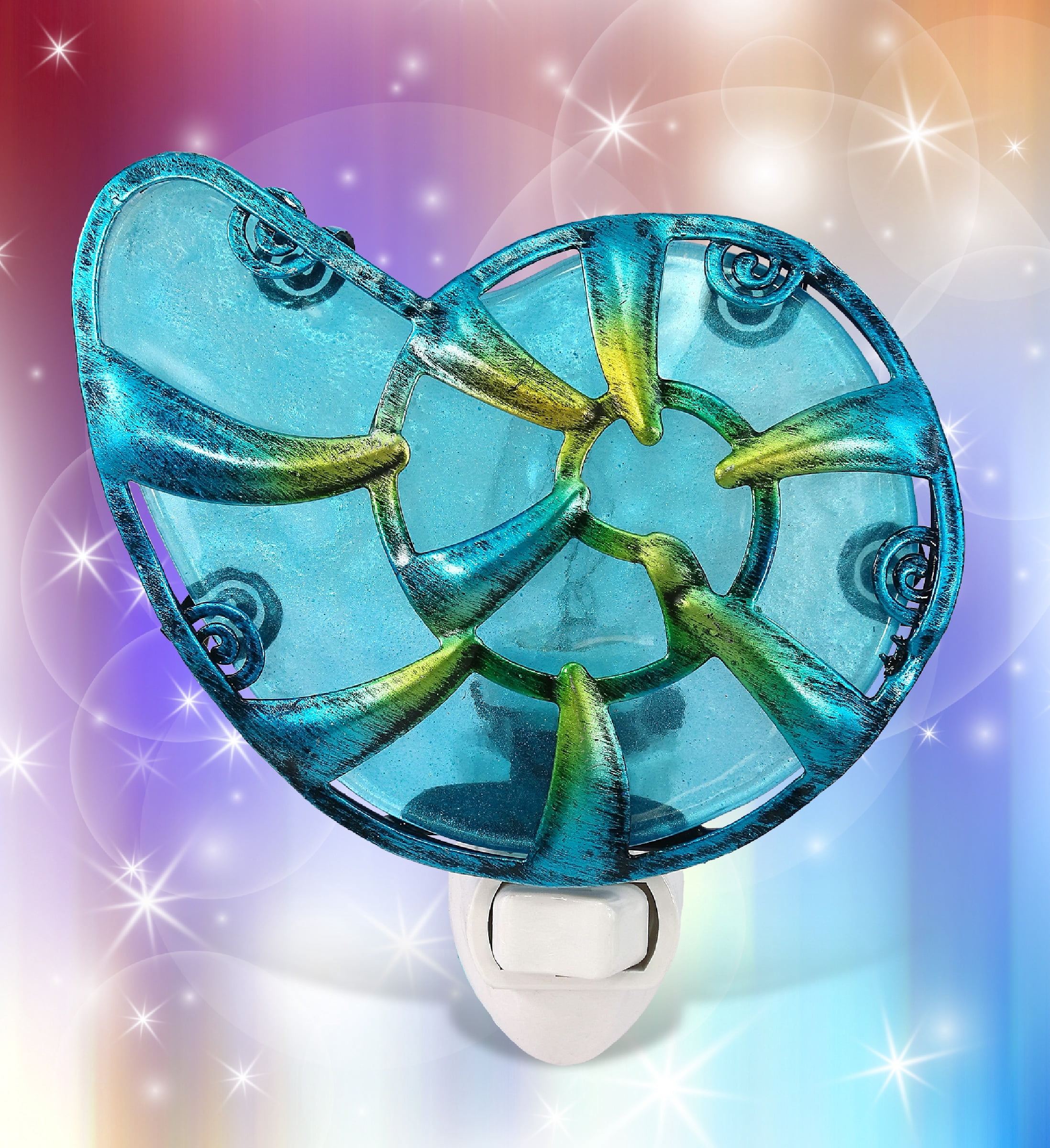 Puzzled Glass Art Blue Sea Shell Night Light - Decorative Night Light Beach Decor for Bedroom, Bathroom, Perfect Seashell Lamp Decorative Room Lights, Elegant Plug In Wall Lamp with On and OFF Switch