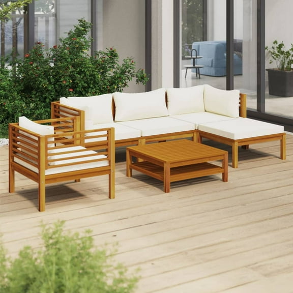 vidaXL 6 Piece Patio Lounge Set with Cream Cushion Solid Acacia Wood, 3086928