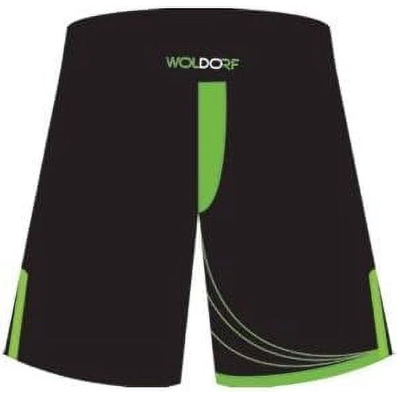 Woldorf USA MMA Board Short in Black Green Sublimated with Embroidery Lightweight Fabric Comfort Flexibility Kickboxing Grappling Muay Thai Training Fighting Shorts