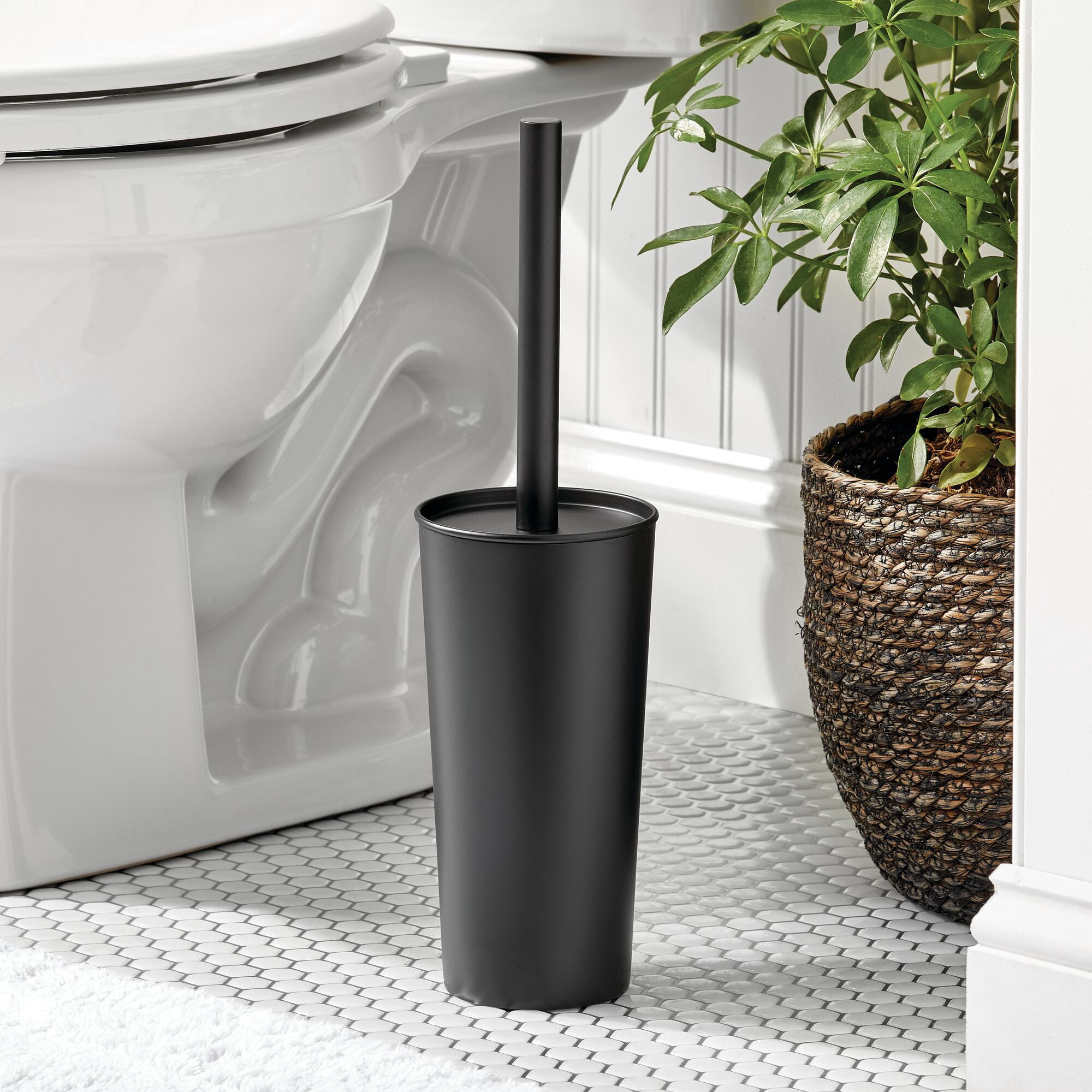 mDesign Steel Toilet Bowl Brush/Holder Bathroom Storage Combo - Black