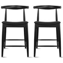 Set of 2 Solid Wood Farmhouse 25" Counter Stools with PU Cushion Leather Seat, Modern Accent Dining Elbow Chair Barstools, Black