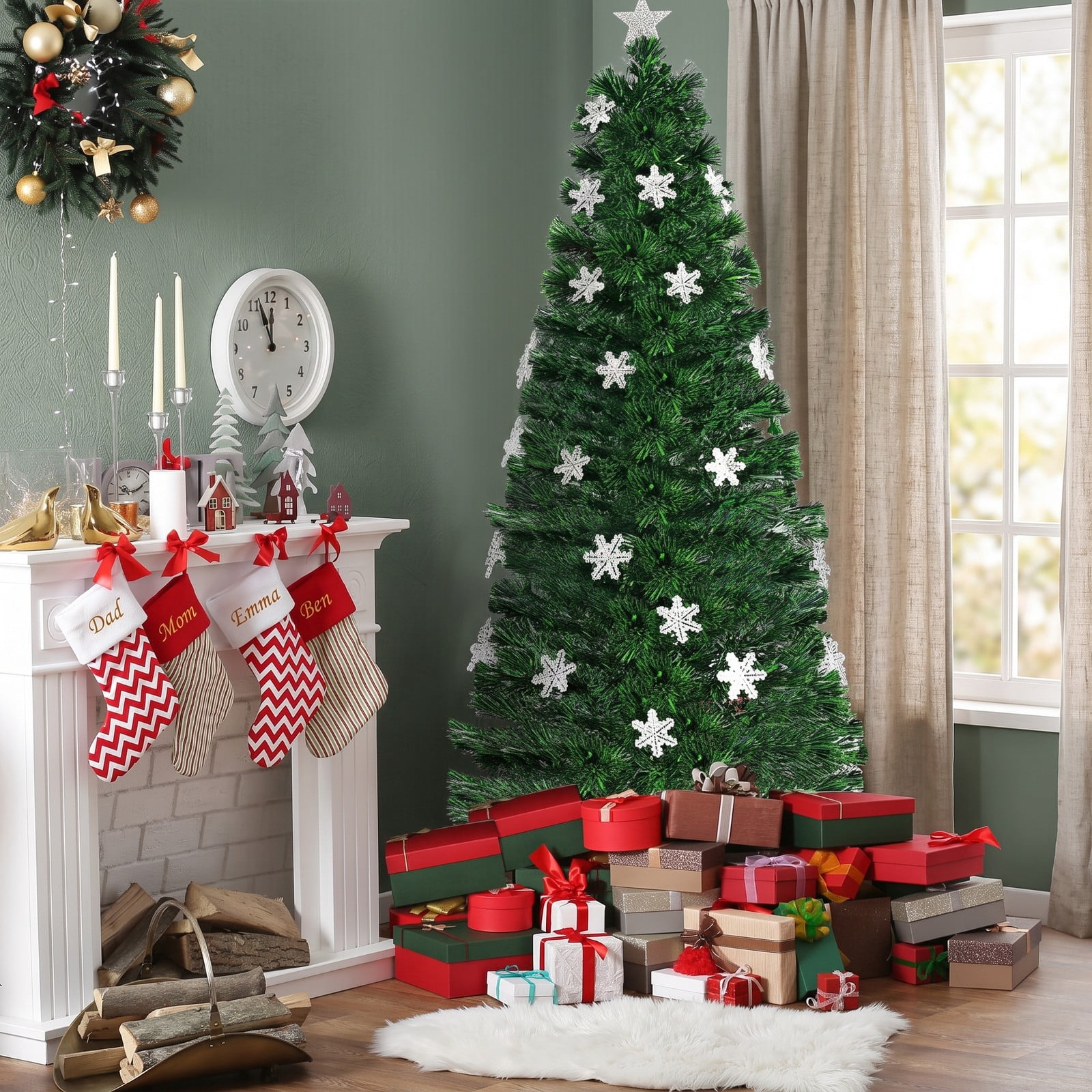 RUIE Pre-Lit Artificial Christmas Tree, 5 FT LED Optic Xmas Tree with 21 Color-Changing Lights and 170 PVC Tips, Metal Stand for Indoor Holiday Home Office, Green