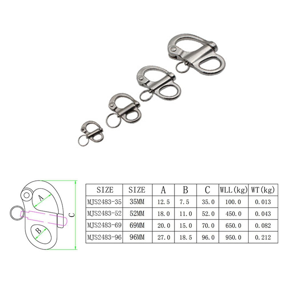 Stainless Steel Fixed Bail Quick Release Snap Shackle for Yacht Diving Kayak