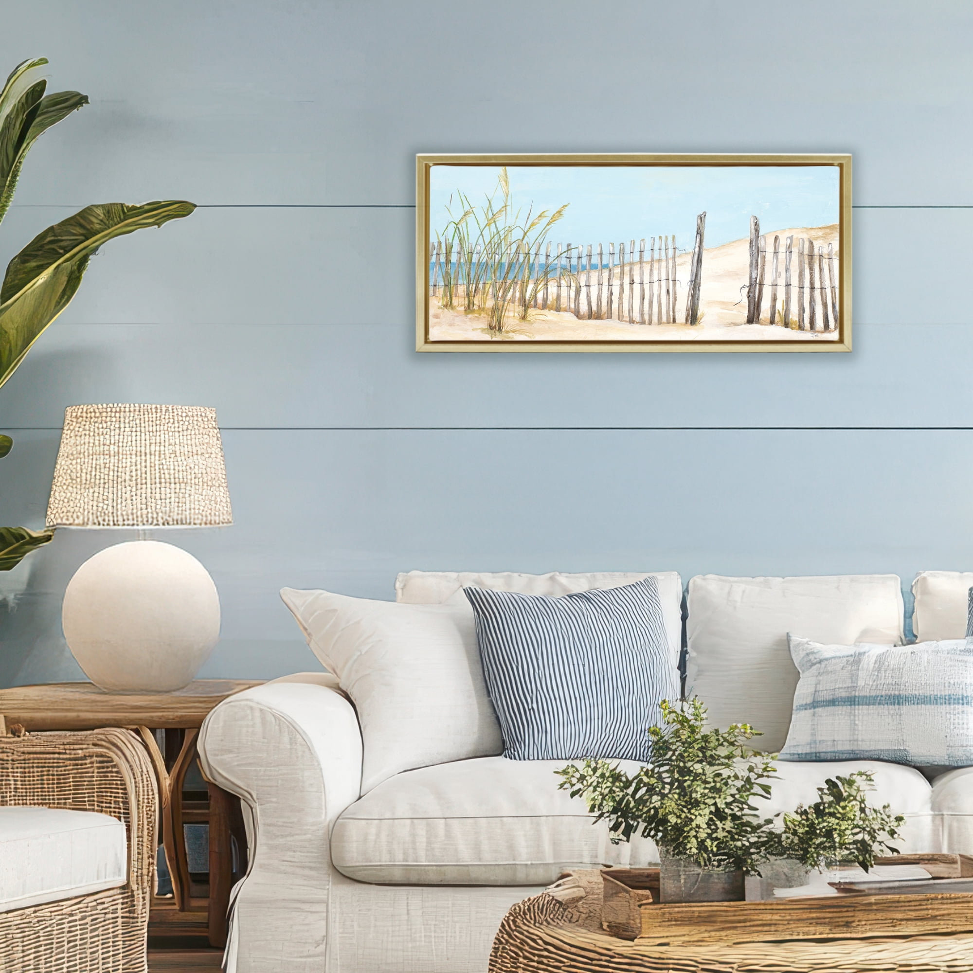 Stupell Industries Beach Fence Opening Gold Framed Floater Canvas Wall Art, design by Patricia Pinto