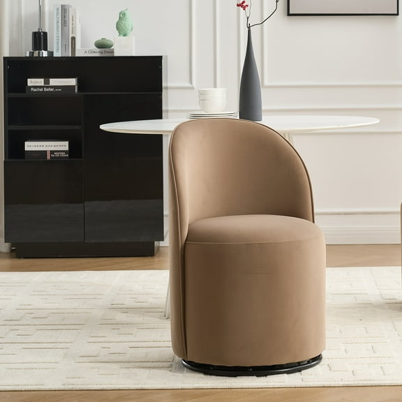 Upholstered Kitchen & Dining Room Barrel Chair, Mid Century Modern Round Velvet Dining Chair, 360 Degree Swivel Comfy Armless Accent Makeup Vanity Side Chair for Bedroom Living Room, Set Of 1