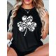 thumbnail image 1 of Camiseta con estampado de trébol para mujer: estilo casual y deportivo, cuello redondo y manga corta para primavera y verano. 100 % algodón elástico, lavable a máquina. Para adultos, hombres, mujeres,, 1 of 7