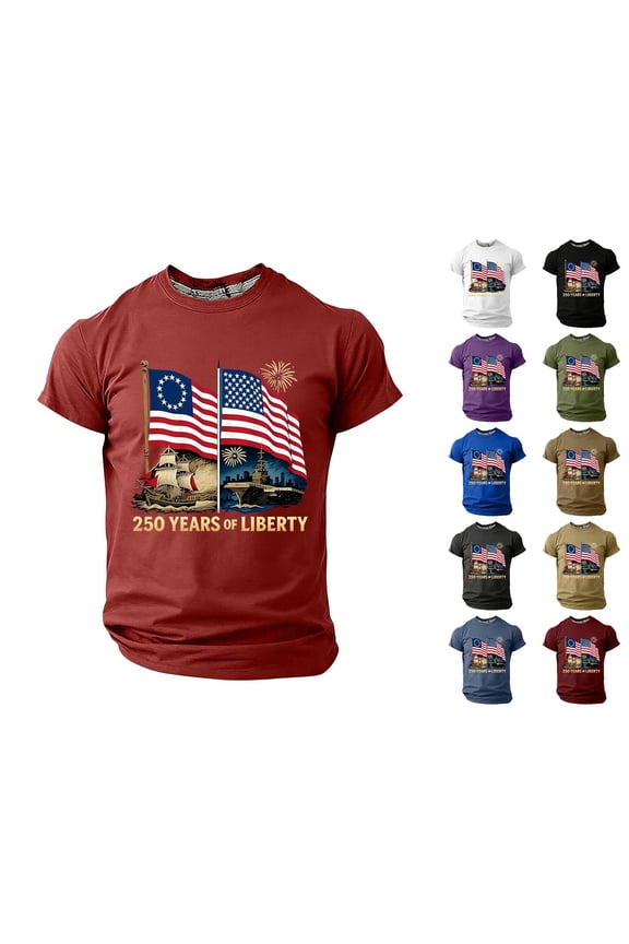 Boys Patriotic Spirit T-Shirt Red White Blue Flag Pattern Loose Fit Crewneck Short Sleeve Active Play Tee