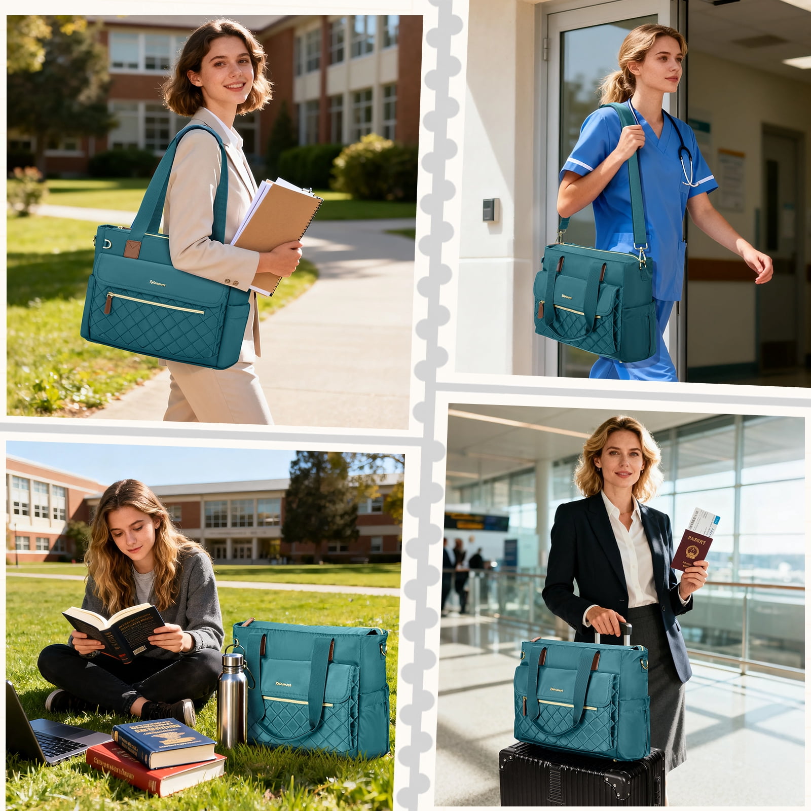 RAINSMORE Teacher Tote Bag 15.6 inch Laptop Bag for Women with Small Bag Professional Work Tote Bags Nurse Bag Computer Briefcase,Dark green