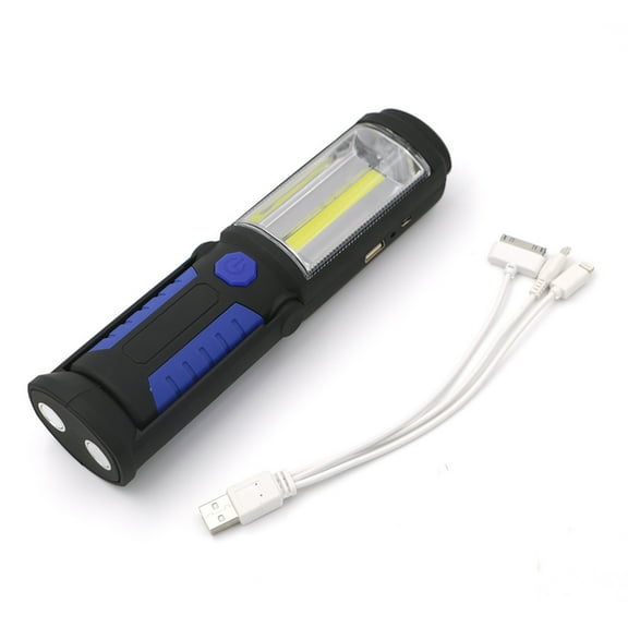 USB Rechargeable COB LED Flashlight Torch Work Light with Stand Base and Hook for Outdoor Use