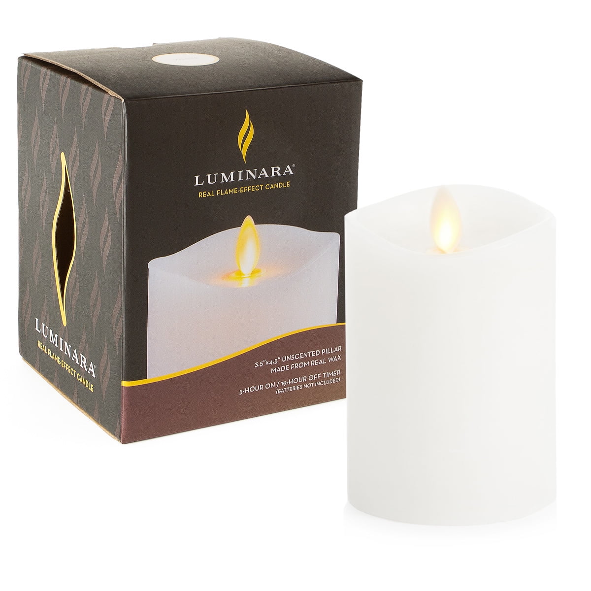 Luminara 3" x 4” White Unscented Wavy Edge Real-Flame Effect Flameless Candle 