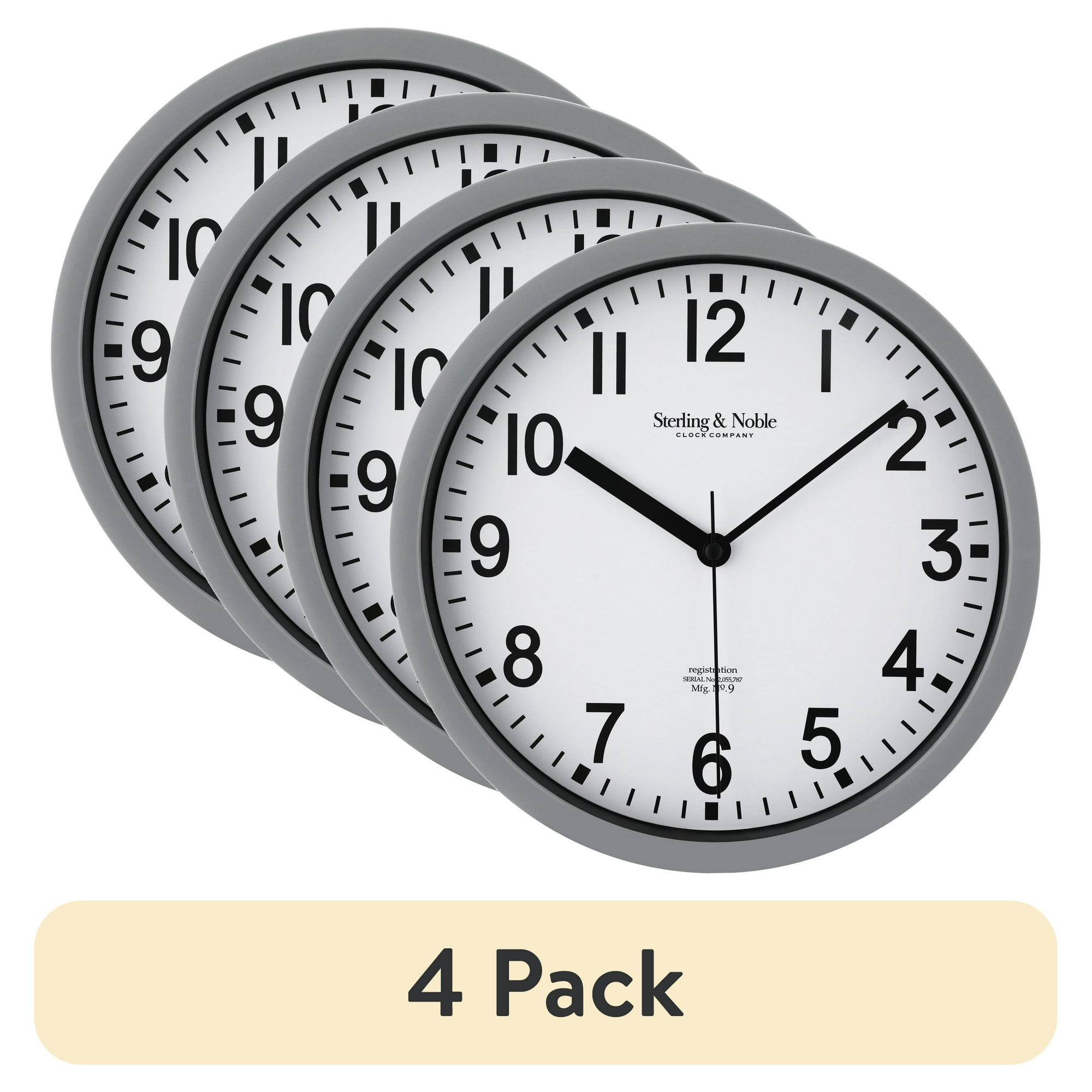 ( 4 pack) Mainstays Basic Indoor 8 . 78 Gray Analog Round Modern Wall Clock