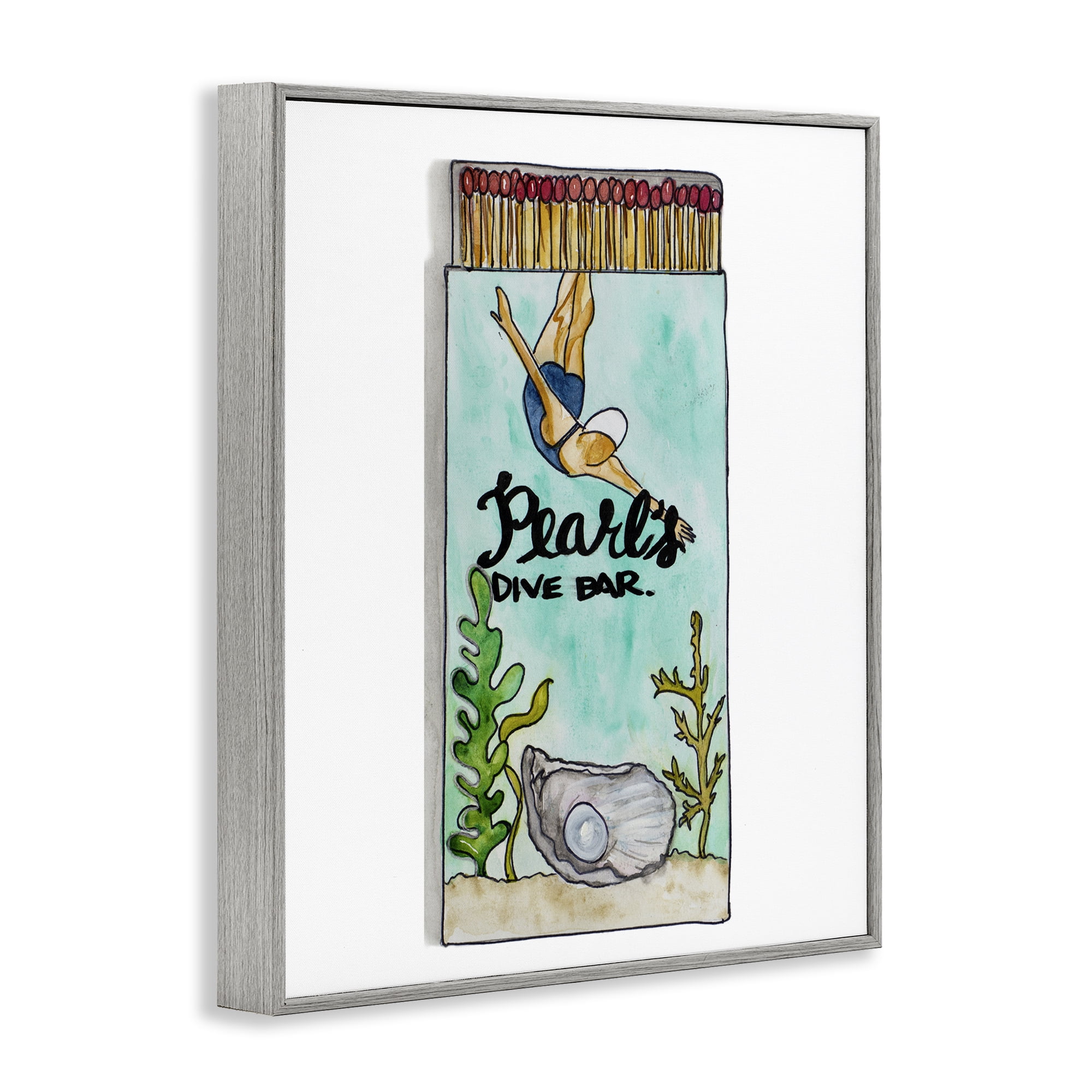 Stupell Industries Pearl Dive Matchbook Gray Framed Giclee Art, design by Nola James