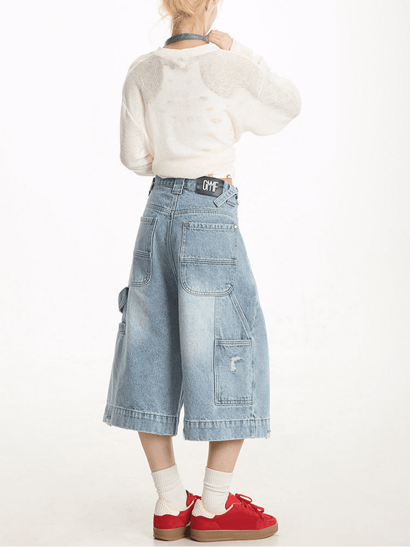 Y2K Street Vintage Washed Cat Whiskered Style Wide Leg