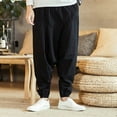 thumbnail image 4 of AOMPMSDX Pants For Women Men'S Casual Fashion Loose Pure Color Hop Style Cotton And Linen Length Pant Black Daily Trousers XXXL, 4 of 4