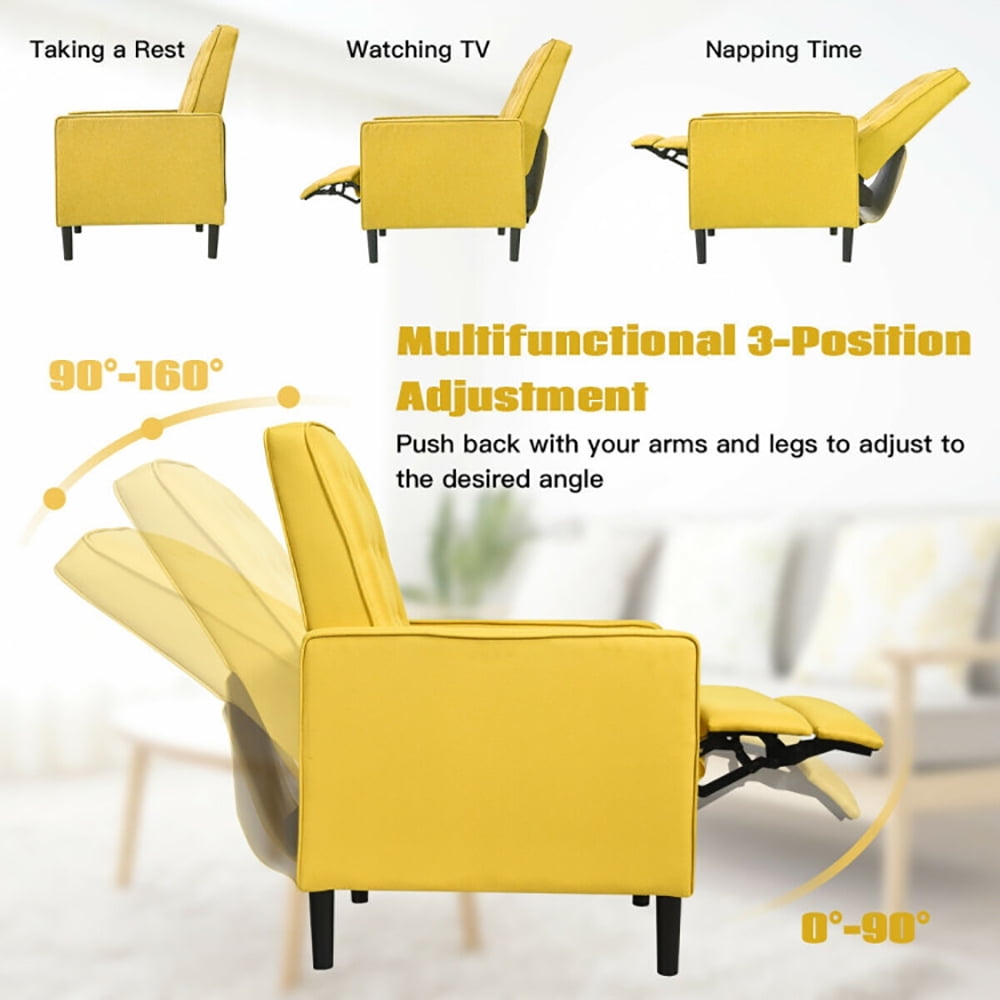 Finihen Accent Chair, Push Back Recliner Arm Chair, Mid-Century Push Back Recliner Chair, for Living Room, Office, Yellow Finihen Accent Chair, Push Back Recliner Arm Chair, Mid-Century Push Back Recliner Chair, for Living Room, Office, Yellow