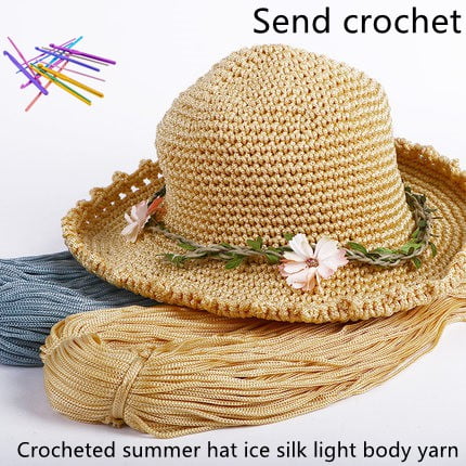 Volkmi 1 Rouleau de Fil de Soie Glacée Fait Main Chapeau Tricoté Léger Fil de Soie Glacée Épais Grand Crochet Chapeau Ligne Fil de Soie Glacée Épais 12 Rouge