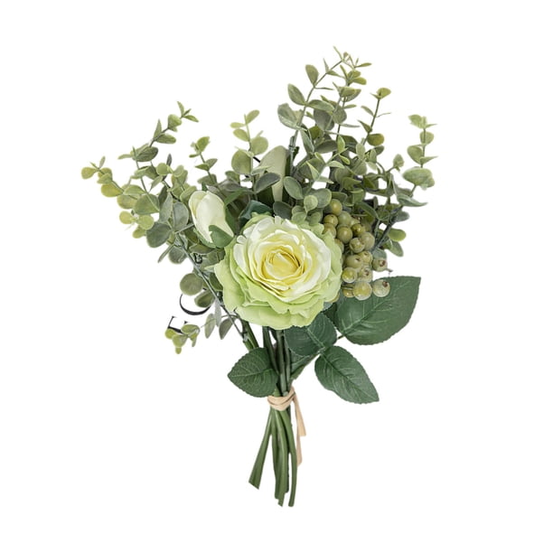 Rosas artificiales de seda, ramo de rosas artificiales para jarrones, arreglos florales, decoración de mesa para bodas y el hogar (verde)