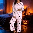 thumbnail image 2 of WERYOUNG Halloween Pajamas For Women Set Pumpkin Prints Long Sleeve Tops Pants Ladies Fall Winter Soft Cozy Loungewear,Size L, 2 of 4