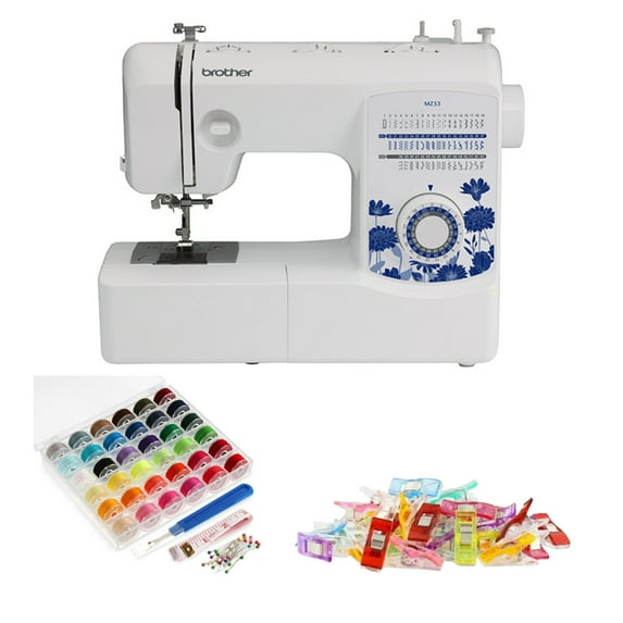 Restored Brother MZ53 53-Stitch and 7 Versatile Sewing Feet Full-Size Sewing Machine Bundle with 6 Pieces Bobbins, and Sewing Clips (Refurbished)