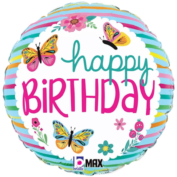 18 inch Birthday Colorful Butterflies Foil Mylar Balloon - Party Supplies Decorations