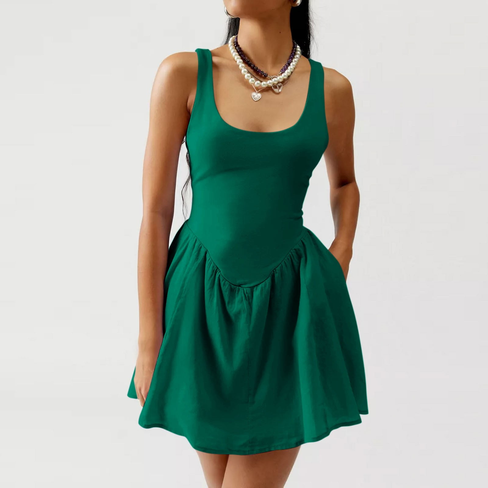 Women's Summer Athletic Tennis Dress with Built in Shorts Square Neck Workout Exercise Active Golf Dresses with Pockets